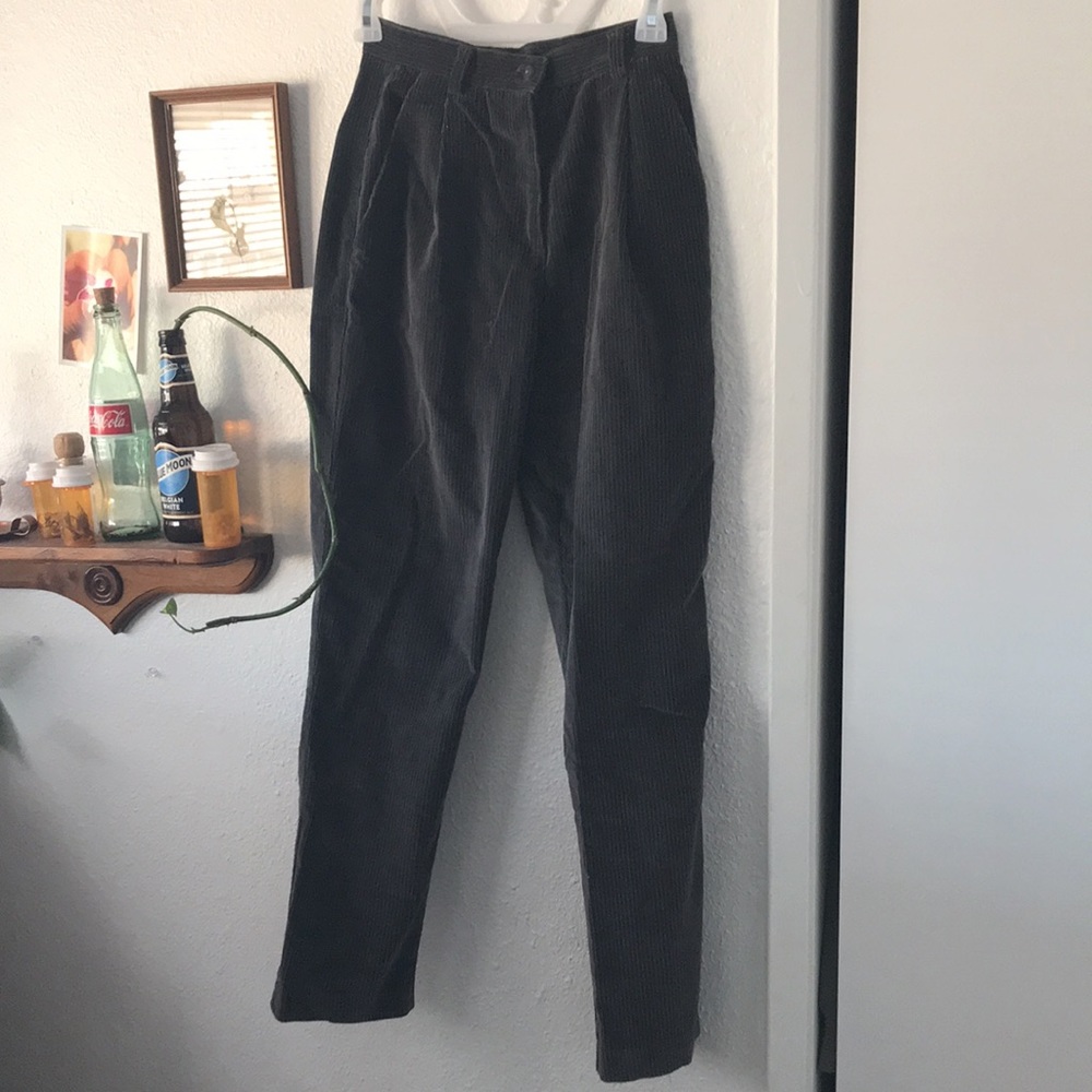 High-waisted Corduroy Black Trousers